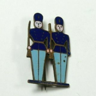 Rare Antique Wwi Era,  2 French Soldiers - War,  Military Badge,  Enameled Pin