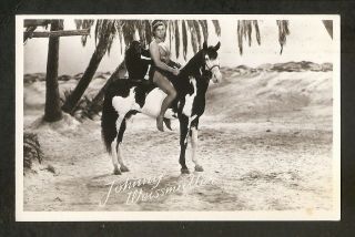 Very Rare Johnny Weissmuller Postcard Real Vintage Photo Great Card Of Tarzan