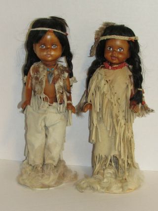 Rare Vintage Hand Carved Wood Boy & Girl American Indian Dolls By Van Vliet