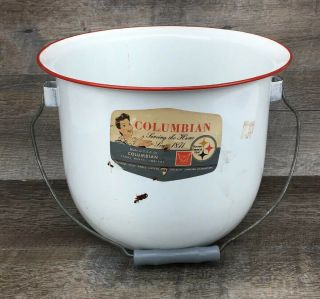 Antique/vintage Diaper Pail Pot Bucket White Red Columbian Ware Enamelware
