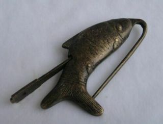 Rare Cabinet Chinese Old Style Brass Fish Statues Lock And Key