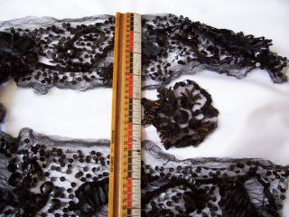 Antique,  Vintage,  Black,  Lace 4 1/2 X 36 Inches,  Sequin,  Beaded,  Trim 3 X 3 Inches,