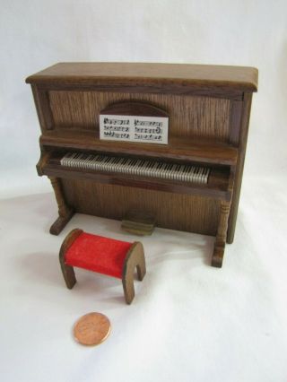 Vintage Dollhouse Miniature Furniture Upright Piano Brown Wooden Music Room 1:12
