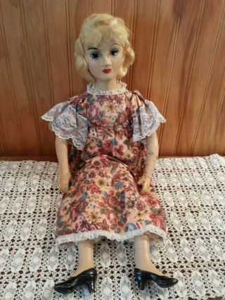 Antique Composition And Cloth Boudoir Bed Doll Needs Tlc 23 " Tall