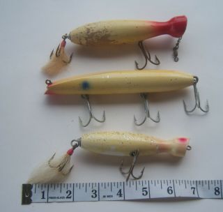 Three Large Vintage Wooden Topwater Fishing Lures Unmarked