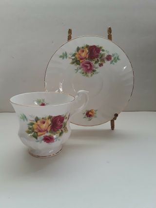 Rare Vintage Fine China Tea Cup & Saucer Yellow Red Rose Royal Minster England