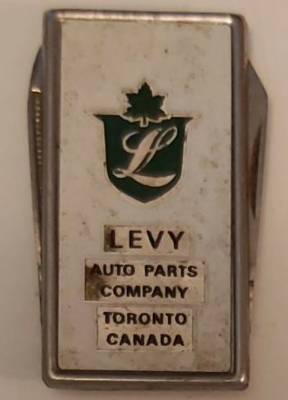 Rare Vintage (toronto) " Levy Auto Parts Company " Metal Money Clip/jack Knife