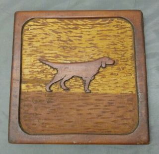 Antique Old Vintage Hand Carved Folk Art Wooden Hunting Dog Plaque Wood Carving