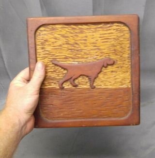 Antique Old Vintage Hand Carved Folk Art Wooden Hunting Dog Plaque Wood Carving 3