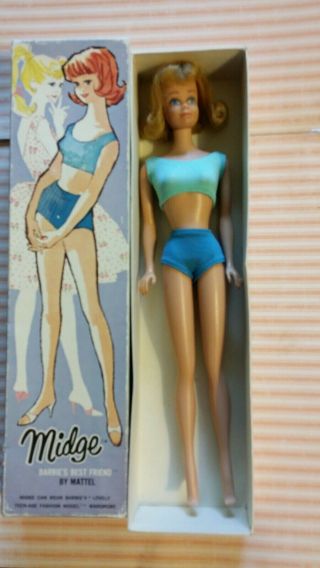 Vtg Blonde Barbie Midge Curls In Oss & Box W/ Rare Pic Midge With Teeth