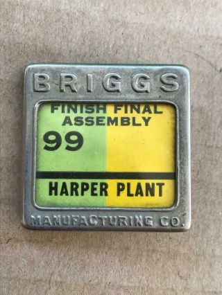 Old Briggs Automotive Harper Plant Employee Id Pin Back Rare Antique