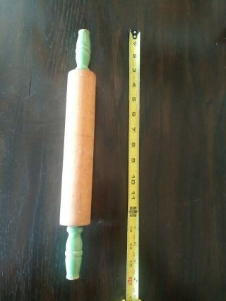 Antique Vintage Wooden Wood 16 " Rolling Pin With Green Paint Handles