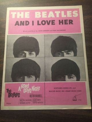 Vintage Keys Sheet Music The Beatles And I Love Her Rare 1964