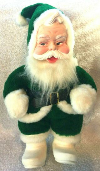 Vintage Rushton Co.  Santa 16 " Plush Rubber Face & Shoes Green Faux Fur - Rare