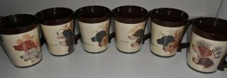 Set Of 6 Rare Vintage Flambeau Thermo Insulated Coffee Mugs Hunting Dogs