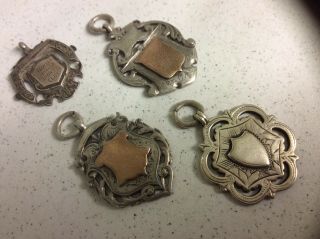 4 Antique Pocket Watch Chain Fobs Hallmarked Silver & Gold From 1907 See Photos