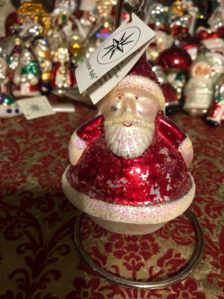 Christopher Radko Santa Christmas Ornament Vintage Rare Roly Poly With Tag 1990