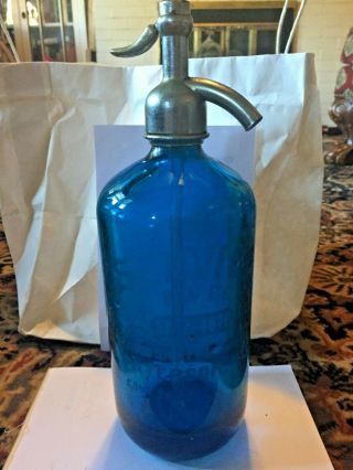 Rare Cobalt Blue Seltzer Bottle Service Bev Co Paterson Nj Made Czechoslovakia