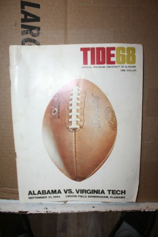 Vintage 1968 Alabama Vs Virginia Tech Football Program Legion Field Rare