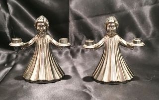 Vtg Choir Boy Candle Sticks Angel Italian Silver Plated Christmas Decor Antique