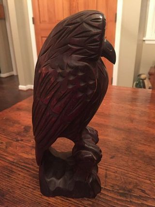 Folky Primitive Wooden Carved Owl – Mahogany - 10.  25 " Tall