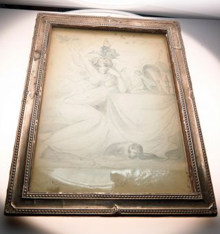 Antique 1918 H.  M.  Sterling Silver Mounted Oak Photo Picture Frame 9 X 7 Inches