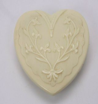 Antique Vtg Plastic Heart Embossed Floral Jewelry Jeweler Case Gift Box Display