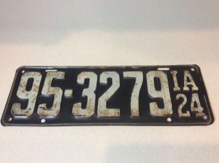 Antique Rare 1924 Iowa License Plate Tag And