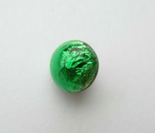 Stellar Antique Vtg Foiled Emerald Green Glass Button W/ Brass Metal Shank (b)