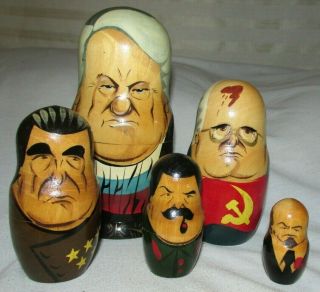 Vintage Set Of 5 Russian President Nesting Dolls Soviet Leaders Matryoshka Dolls