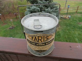 Vintage Tin Advertising Worm Bucket W.  W.  Faris Mfg.  Co.  Antique Minnow Bucket