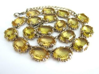Rare Vintage 50s Open Back Clear Citrine Yellow Glass Stones Necklace By Sphinx