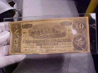 Rare Advertising 1864 Ten Dollars Csa Confederate Currency Note