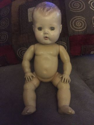 Vintage American Character Tiny Tears Doll 12” Molded Hair Rubber Body
