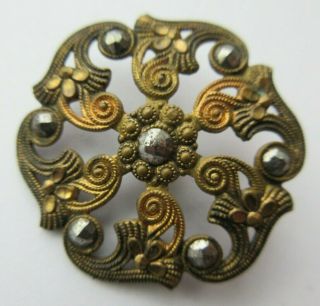 Exquisite Large Antique Vtg Victorian Metal Button W/ Cut Steel Accents (d)