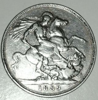 Rare 1889 Britain Silver Crown - Queen Victoria Jubilee Head Nr