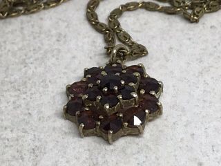 Antique Old Bohemian garnet Rose Cut Cluster Stones Pendant 24” Winard Necklace 2