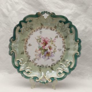 Antique 10.  5 " Art Nouveau Highly Decorative Plate Azalea Blooms