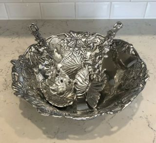 Rare Arthur Court 12 " Butterfly Bowl With Matching Salad Mixers