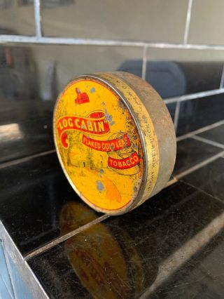 LOG CABIN Flake Tobacco Vintage Round Tin RARE 3