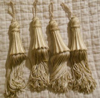 4 Antique Curtain Tassels Tie Back Clay Cones With Cream & Light Green Tassels