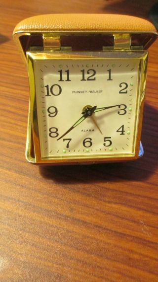 Vintage Rare Phinney - Walker Tan Travel Alarm Clock Clamshell Collapsible