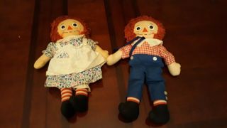 Vintage Knickerbocker Raggedy Ann And Andy Dolls Pair 14 Inches