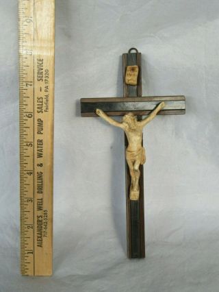Vintage / Antique Inri Catholic Wall Cross W/ Chalkware Jesus (8 ")