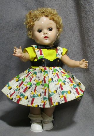 Vintage Clothes For Vogue Ginny Doll - 1954 Yellow Print Dress & Puffy Panties