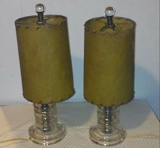 Vintage Pair 1950s Glass Stacked Vanity Lights Mid Century Rare Shades Pre - Owned