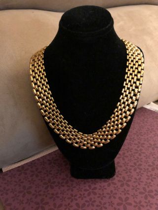 Rare Signed Napier Vintage Retro Gold Tone Mesh Chain Collar Necklace Gorgeous