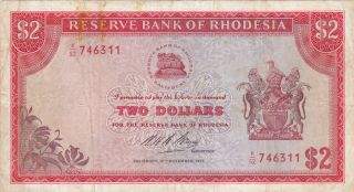 2 Dollars Fine Banknote From Rhodesia 1976 Pick - 35 Rare