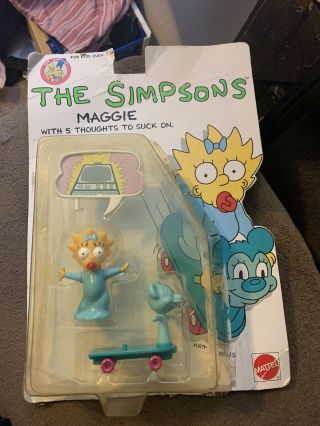 Vintage 1990 Simpsons Maggie Mattel 9086 Action Figure Card Rare Complete Toy