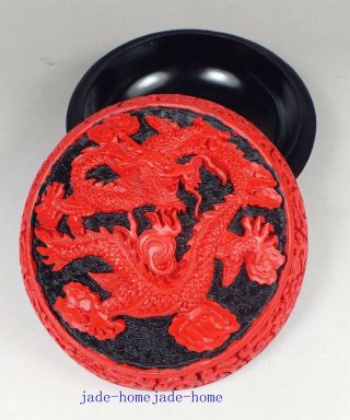 Old Chinese Black Red Lacquer Carving Dragon Jewelry Box Rouge Box